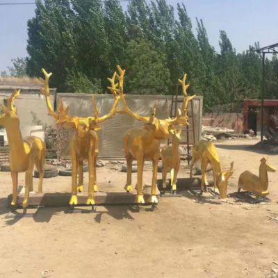 不锈钢金黄色小鹿室外装饰 动物鹿雕塑 喷漆小鹿雕塑